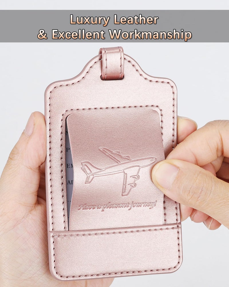 Teskyer 3 Pack Luggage Tags - Quick Install, Privacy Protection, Airplane Travel Essentials for Suitcases, Durable Leather - Rose Gold - Image 4